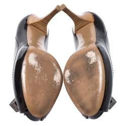 Pre Owned Louis Vuitton Dark Brown Vernis Leather Dice Peep Toe Platform Pumps Size 36