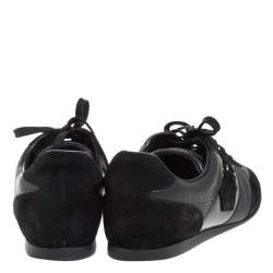 Pre Owned Louis Vuitton Black Leather and Suede Lace Low Top Sneakers Size 40
