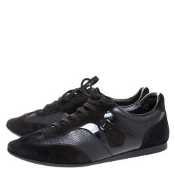Pre Owned Louis Vuitton Black Leather and Suede Lace Low Top Sneakers Size 40