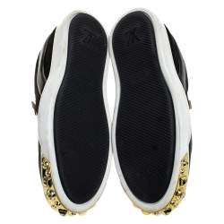 Louis Vuitton Black Patent And Leather Gold Studded Tempo Slip On Sneakers Size 38.5