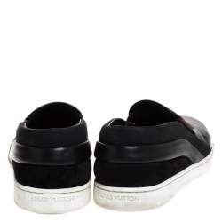 Louis Vuitton Black Patent And Leather Gold Studded Tempo Slip On Sneakers Size 38.5