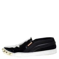 Louis Vuitton Black Patent And Leather Gold Studded Tempo Slip On Sneakers Size 38.5