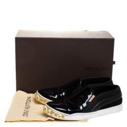 Louis Vuitton Black Patent And Leather Gold Studded Tempo Slip On Sneakers Size 38.5