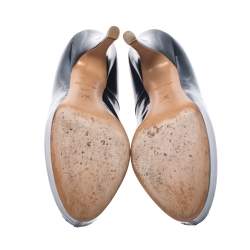 Pre Owned حذاء كعب عالي لوي فيتون "او ريالي !" بمقدمة مفتوحة جلد لامع أزرق كحلي مقاس 37.5