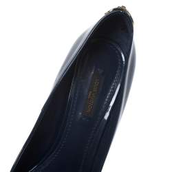 Pre Owned حذاء كعب عالي لوي فيتون "او ريالي !" بمقدمة مفتوحة جلد لامع أزرق كحلي مقاس 37.5