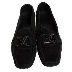 Pre Owned حذاء لوفرز أوكسفورد لوي فيتون سويدي أخضر و أسود مقاس 37.5