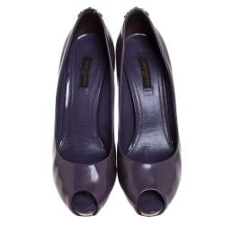 مملوكة مسبقًا حذاء كعب عالي لوي فيتون "او ريالي !" بمقدمة مفتوحة و بنعل سميك جلد لامع بنفسجي مقاس 38.5