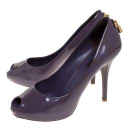 مملوكة مسبقًا حذاء كعب عالي لوي فيتون "او ريالي !" بمقدمة مفتوحة و بنعل سميك جلد لامع بنفسجي مقاس 38.5