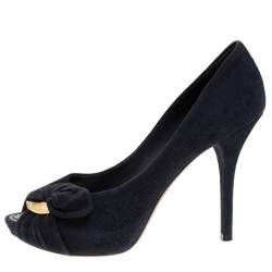 Pre Owned حذاء كعب عالي لوي فيتون "كاتانيا" بمقدمة مفتو حة و بنعل سميك سويدي أزرق كحلي مقاس 36