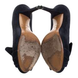 Pre Owned حذاء كعب عالي لوي فيتون "كاتانيا" بمقدمة مفتوحة و بنعل سميك سويدي أزرق كحلي مقاس 36