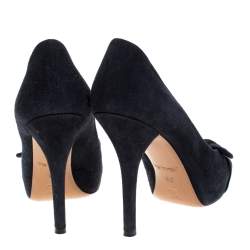 Pre Owned حذاء كعب عالي لوي فيتون "كاتانيا" بمقدمة مفتوحة و بنعل سميك سويدي أزرق كحلي مقاس 36