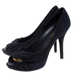 Pre Owned حذاء كعب عالي لوي فيتون "كاتانيا" بمقدمة مفتوحة و بنعل سميك سويدي أزرق كحلي مقاس 36