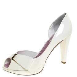 Pre Owned حذاء كعب عالي لوي فيتون "اپل" بمقدمة مفتوحة جلد لامع كريمي مقاس 39