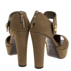 مملوكة مسبقًا صندل لوي فيتون بمقدمة مفتوحة و بنعل سميك جلد نوبوك أخضر زيتوني مقاس 40