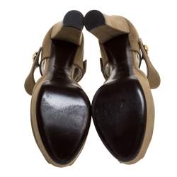 مملوكة مسبقًا صندل لوي فيتون بمقدمة مفتوحة و بنعل سميك جلد نوبوك أخضر زيتوني مقاس 40