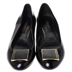 مملوكة مسبقًا حذاء باليرينا فلات لوي فيتون جلد لامع أسود مقاس 37.5