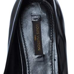 مملوكة مسبقًا حذاء باليرينا فلات لوي فيتون مزين بمربع جلد أسود مقاس 39.5