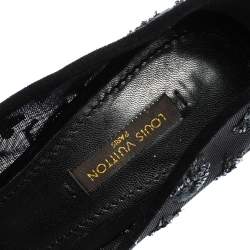 Pre Owned Louis Vuitton Black Monogram Sequins,Mesh and Suede Peep Toe Pumps Size 37.5