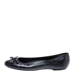 Pre Owned Louis Vuitton Black Epi Leather Debbie Bow Ballet Flats Size 38.5