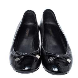 Pre Owned Louis Vuitton Black Epi Leather Debbie Bow Ballet Flats Size 38.5