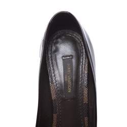 Pre Owned حذاء كعب عالي لوي فيتون بمقدمة مفتوحة و مزين بفيونكة و بنعل سميك كانفاس إينفيني و جلد لامع بني داكن مقاس 35.5