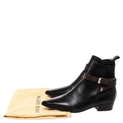 مملوكة مسبقًا Louis Vuitton Black Leather And Monogram Strap Charlotte Ankle Boots Size 39