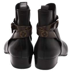 مملوكة مسبقًا Louis Vuitton Black Leather And Monogram Strap Charlotte Ankle Boots Size 39