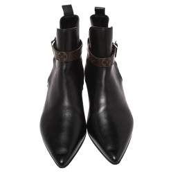 مملوكة مسبقًا Louis Vuitton Black Leather And Monogram Strap Charlotte Ankle Boots Size 39