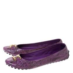 Pre Owned حذاء باليرينا فلات أوكسفورد لوي فيتون  جلد ثعبان بنفسجي مقاس 36.5