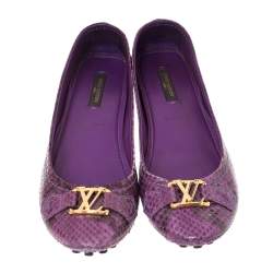 Pre Owned حذاء باليرينا فلات أوكسفورد لوي فيتون  جلد ثعبان بنفسجي مقاس 36.5