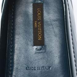 مملوكة مسبقًا Louis Vuitton Blue Patent Leather Oxford Logo Loafers Size 37.5