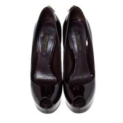 Pre Owned Louis Vuitton Burgundy Patent Leather Oh Really! Peep Toe Platform Pumps Size 35