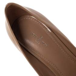 Pre Owned Louis Vuitton Beige Patent Leather LV Logo Peep Toe Platform Pumps Size 37.5