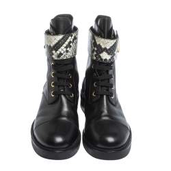 مملوكة مسبقًا حذاء بوت كاحل لوي فيتون "وندرلاند رانغر" جلد و جلد ثعبان أسود و أبيض مقاس 37