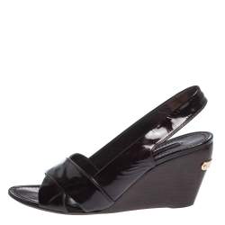 Pre Owned صندل لوي فيتون بكعب روكي و بفتحة كعب جلد لامع عنابي مقاس 37