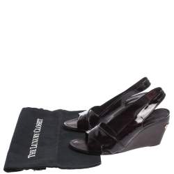 Pre Owned صندل لوي فيتون بكعب روكي و بفتحة كعب جلد لامع عنابي مقاس 37