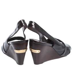 Pre Owned صندل لوي فيتون بكعب روكي و بفتحة كعب جلد لامع عنابي مقاس 37