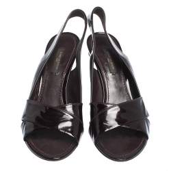 Pre Owned صندل لوي فيتون بكعب روكي و بفتحة كعب جلد لامع عنابي مقاس 37