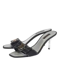 Pre Owned Louis Vuitton Black Canvas Love Bow Slide Sandals Size 38.5