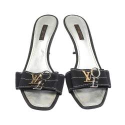 Pre Owned Louis Vuitton Black Canvas Love Bow Slide Sandals Size 38.5