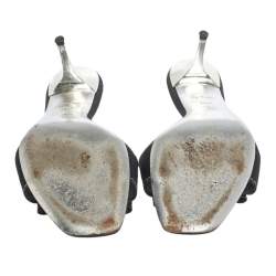 Pre Owned Louis Vuitton Black Canvas Love Bow Slide Sandals Size 38.5