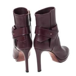 Pre Owned Louis Vuitton Burgundy Leather Belted Ankle Boots Size 41