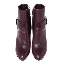 Pre Owned Louis Vuitton Burgundy Leather Belted Ankle Boots Size 41
