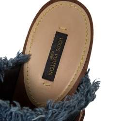 Pre Owned حذاء سلايد كلوغ لوي فيتون مرصع و مزين بإبزيم  و بنعل سميك دنيم أزرق مقاس 36.5