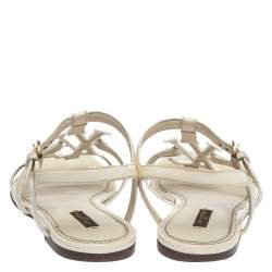 Pre Owned Louis Vuitton Offwhite Patent LV Logo Strappy Flat Sandals Size 39.5