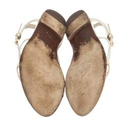 Pre Owned Louis Vuitton Offwhite Patent LV Logo Strappy Flat Sandals Size 39.5