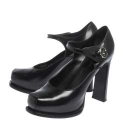 مملوكة مسبقًا Louis Vuitton Black Leather Mary Jane Embellished Platform Pumps Size 36.5