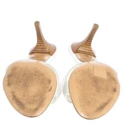 Pre Owned Louis Vuitton White Patent Leather Perforated Logo Detail Open Toe Slides Size 37.5