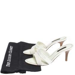 Pre Owned Louis Vuitton White Patent Leather Perforated Logo Detail Open Toe Slides Size 37.5