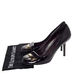 مملوكة مسبقًا حذاء كعب عالي لوي فيتون مقدمة مستديرة مزهرف بسعار الماركة جلد لامع عنابي داكن مقاس 41